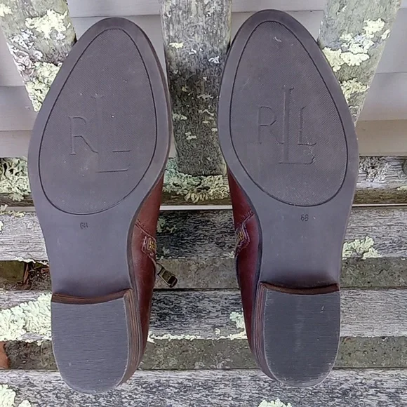 Lauren Ralph Lauren Brown Genuine Leather Shaw Studded Strap Zip Ankle Boots 6 - Picture 8 of 9